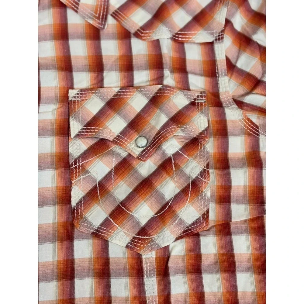 True Religion Button up Shirt Mens Multicolor‎ Plaid Pearl Snap Pockets Size L